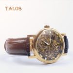 Talos Luxury Hollow Skeleton Round Dial Faux Leather Strap Wrist Watch