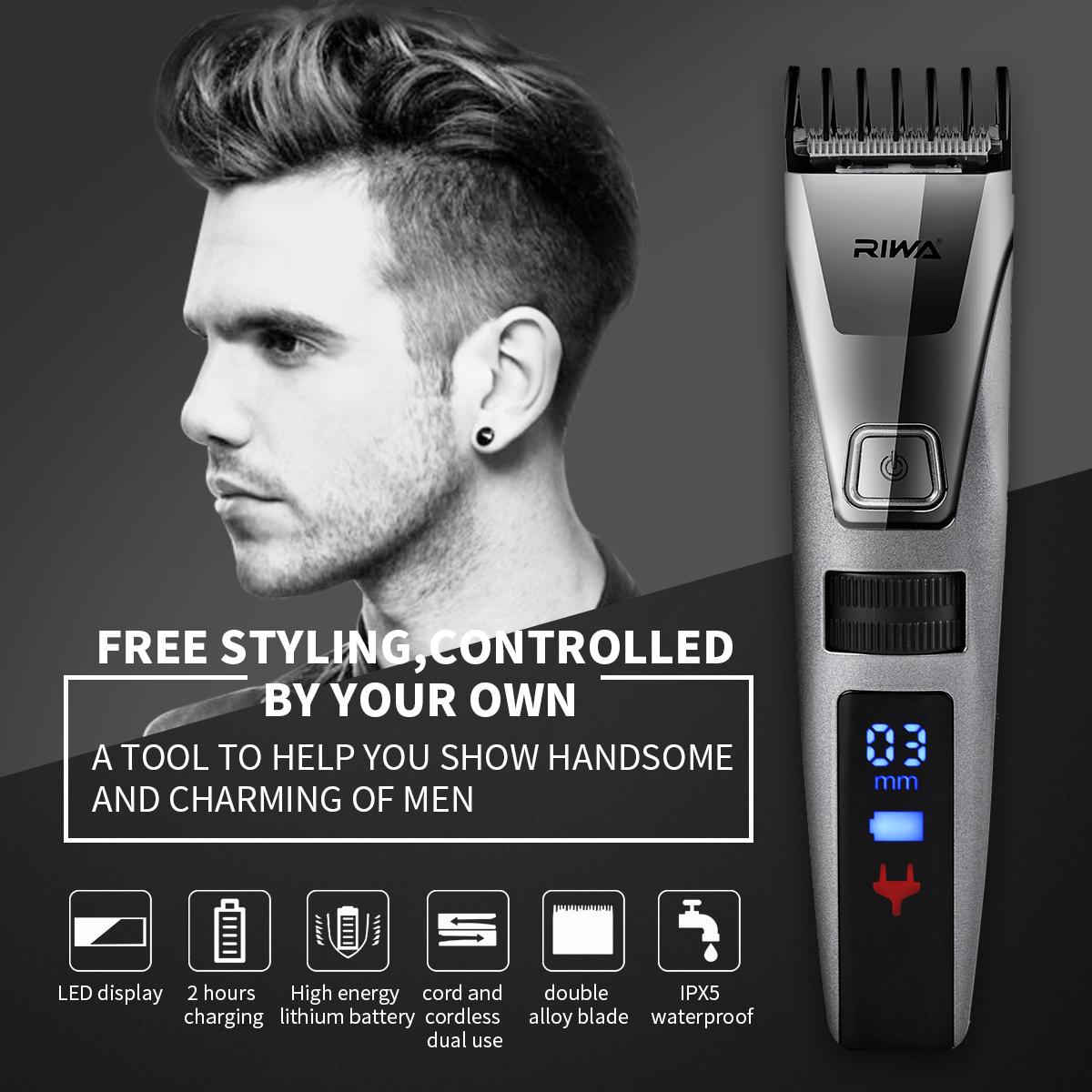 Rechargeable Electric Hair Clipper Waterproof LCD Display Hair Trimmer Haircut Kit