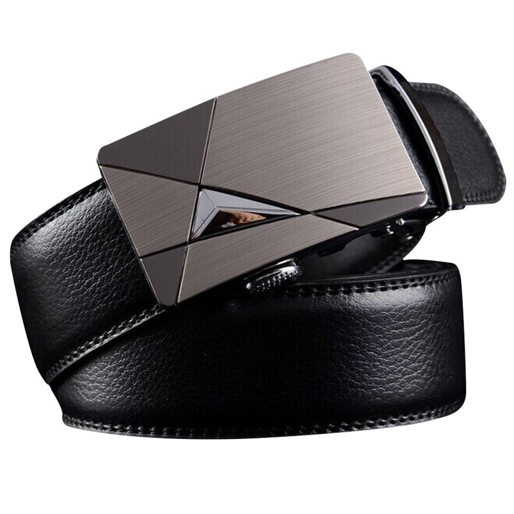 Men’s Leather Waist Belts Automatic Buckle Strap Business Solid Color Waistband