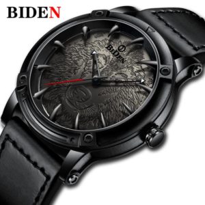 Cool Wolf Laser Engraved Men Watch Full Black Mens Quartz Wrist Watch Casual Steampunk Male Clock